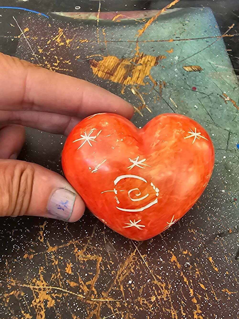 Red Calcite Crystal Heart Gemstone Sculpture